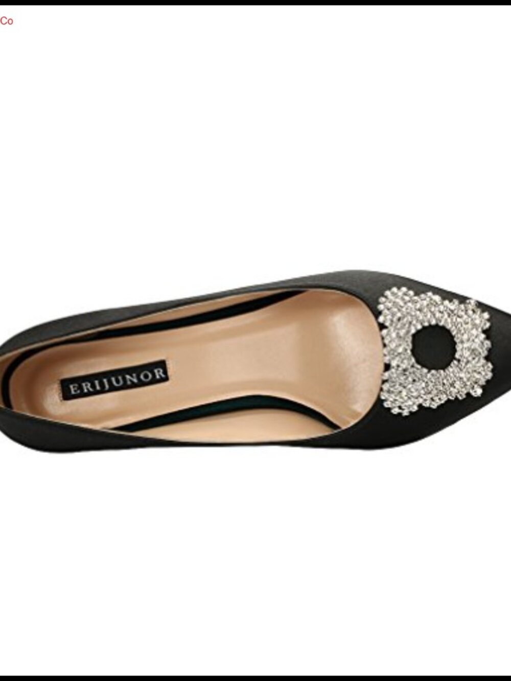 ERIJUNOR Women's Pointed Toe Low Heel Rhinestone Brooch Satin Pump Wedding Shoes - Picture 2 of 4